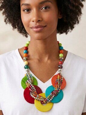Statement Summer Necklace Multicoloured Dyed Shells and Beads